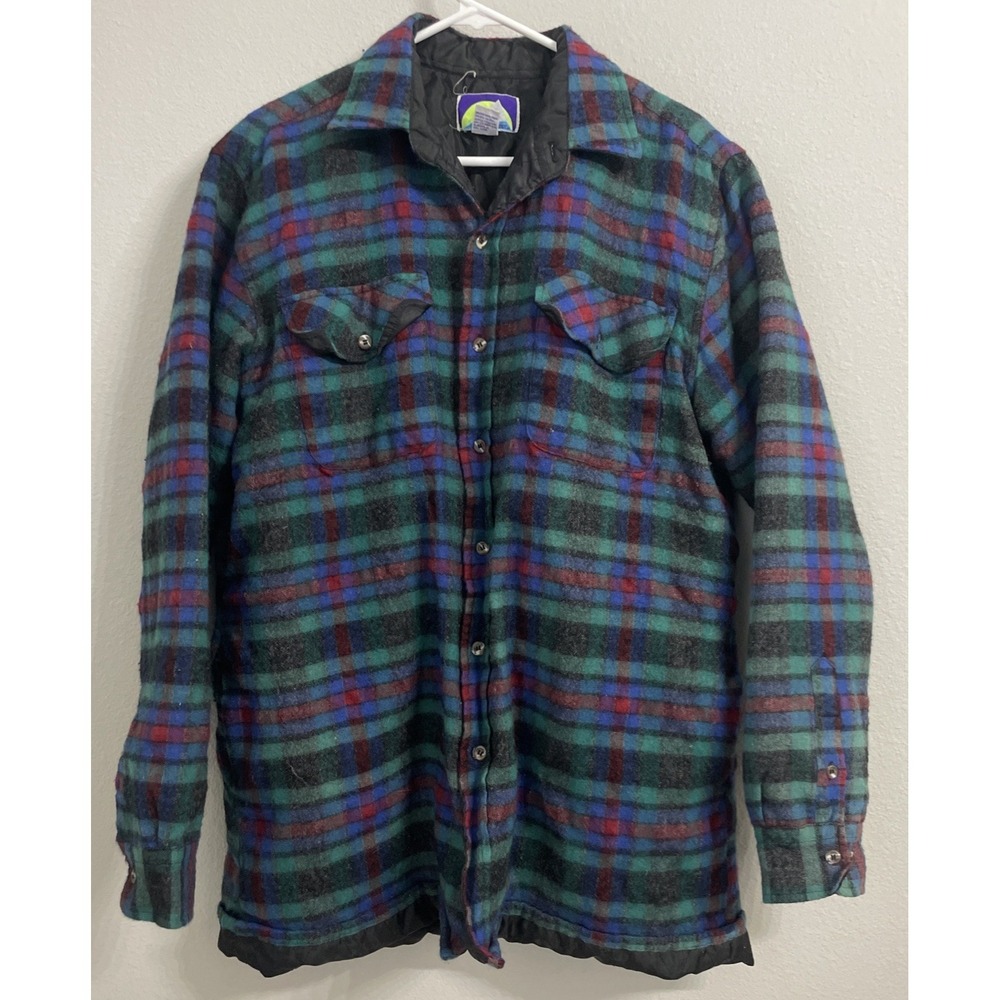 Vtg Northcrest Wool Blend Quilt Lined Flannel‎ Long Sleeve Shirt Mens Large Tall